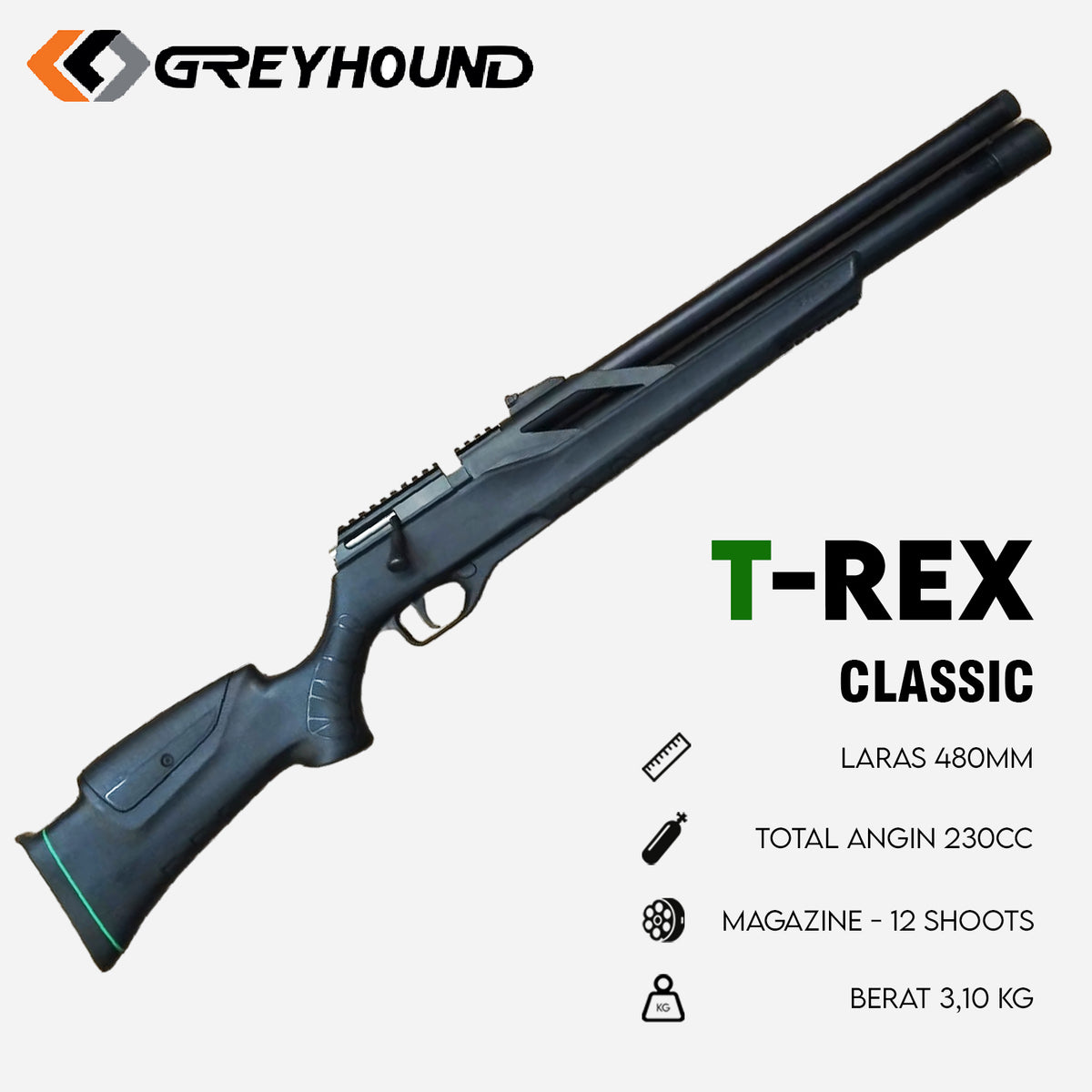 SENAPAN ANGIN GREYHOUND T-REX CLASSIC + DRAT PEREDAM Gambar utama produk