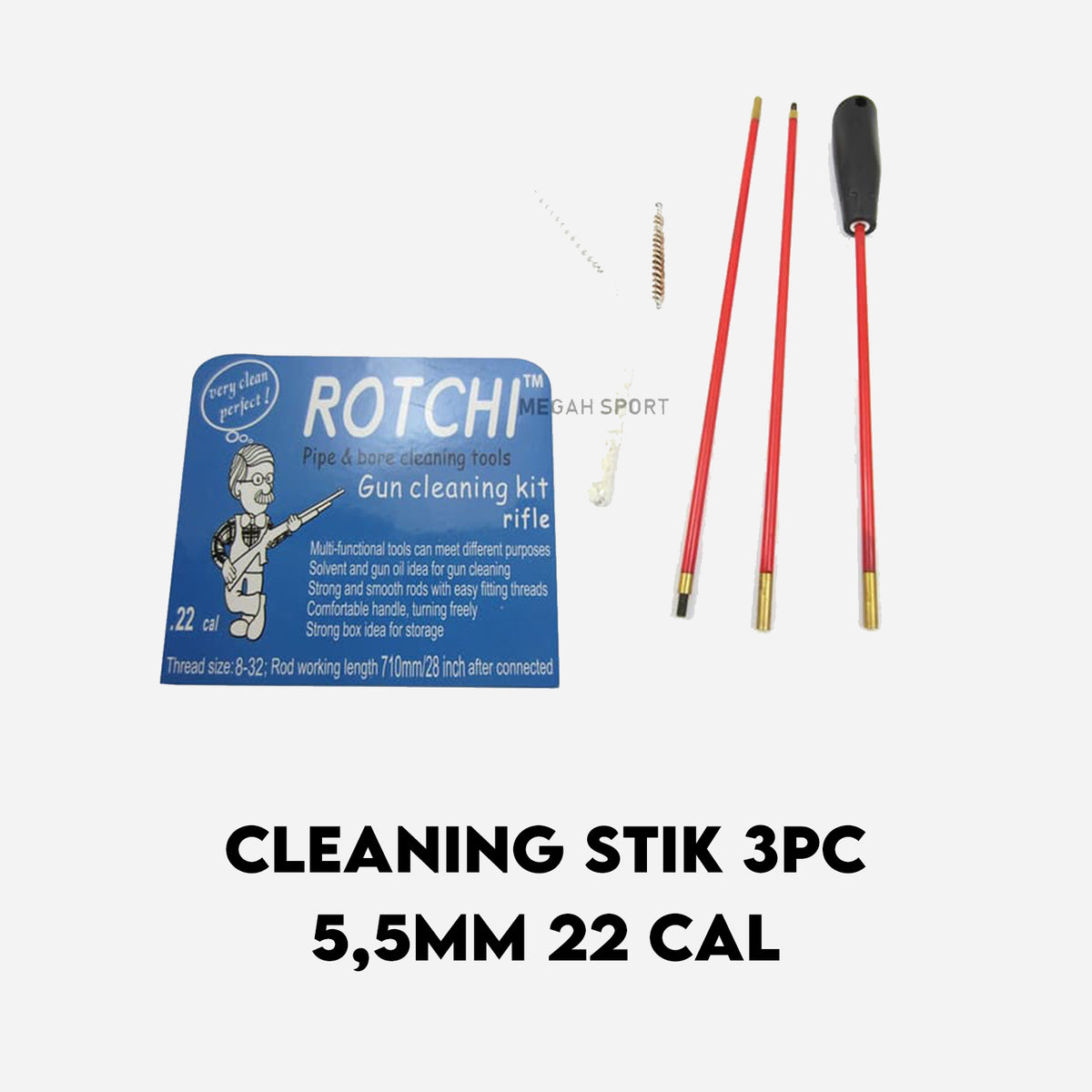 CLEANING STIK 3PC 5,5MM 22 CAL (AS596) Gambar utama produk