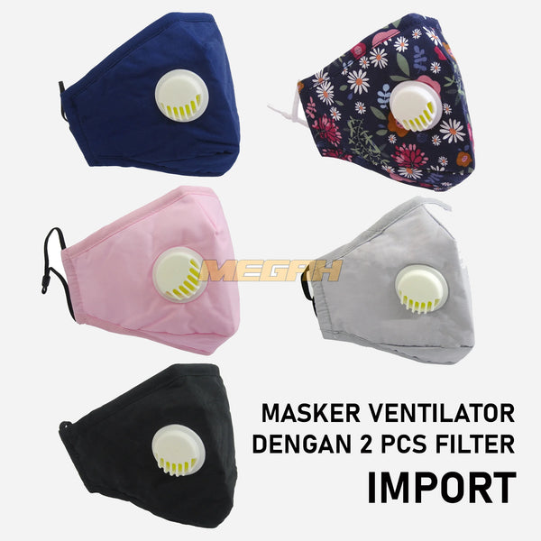 PROMO ISI 5 MASKER VENTILATOR 100% KATUN DENGAN 2 PCS FILTER IMPORT