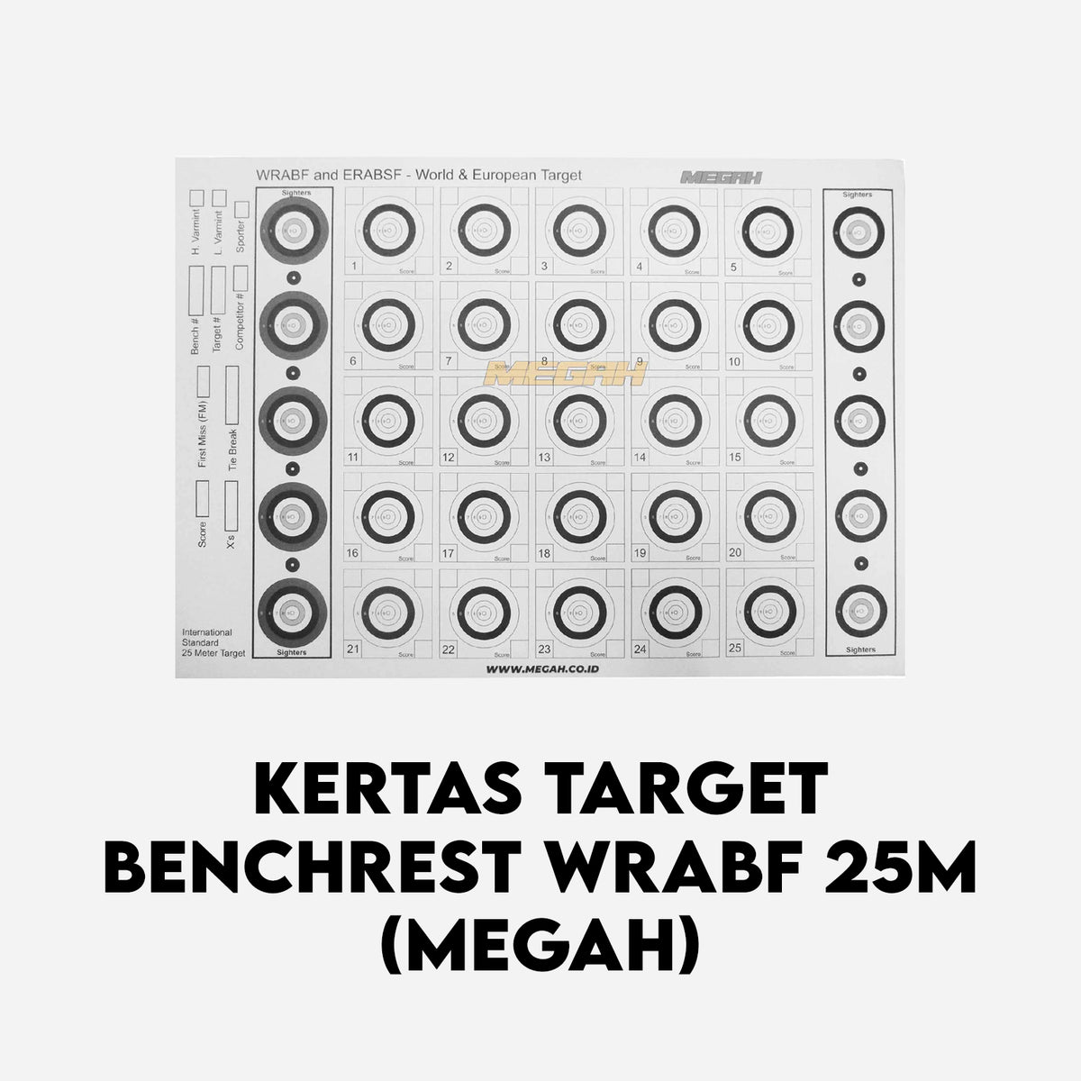 KERTAS TARGET (BAHAN KARTON) BENCHREST WRABF 25M MEGAH (INTERNATIONAL STANDARD 25 METER TARGET) (PE436) Gambar utama produk