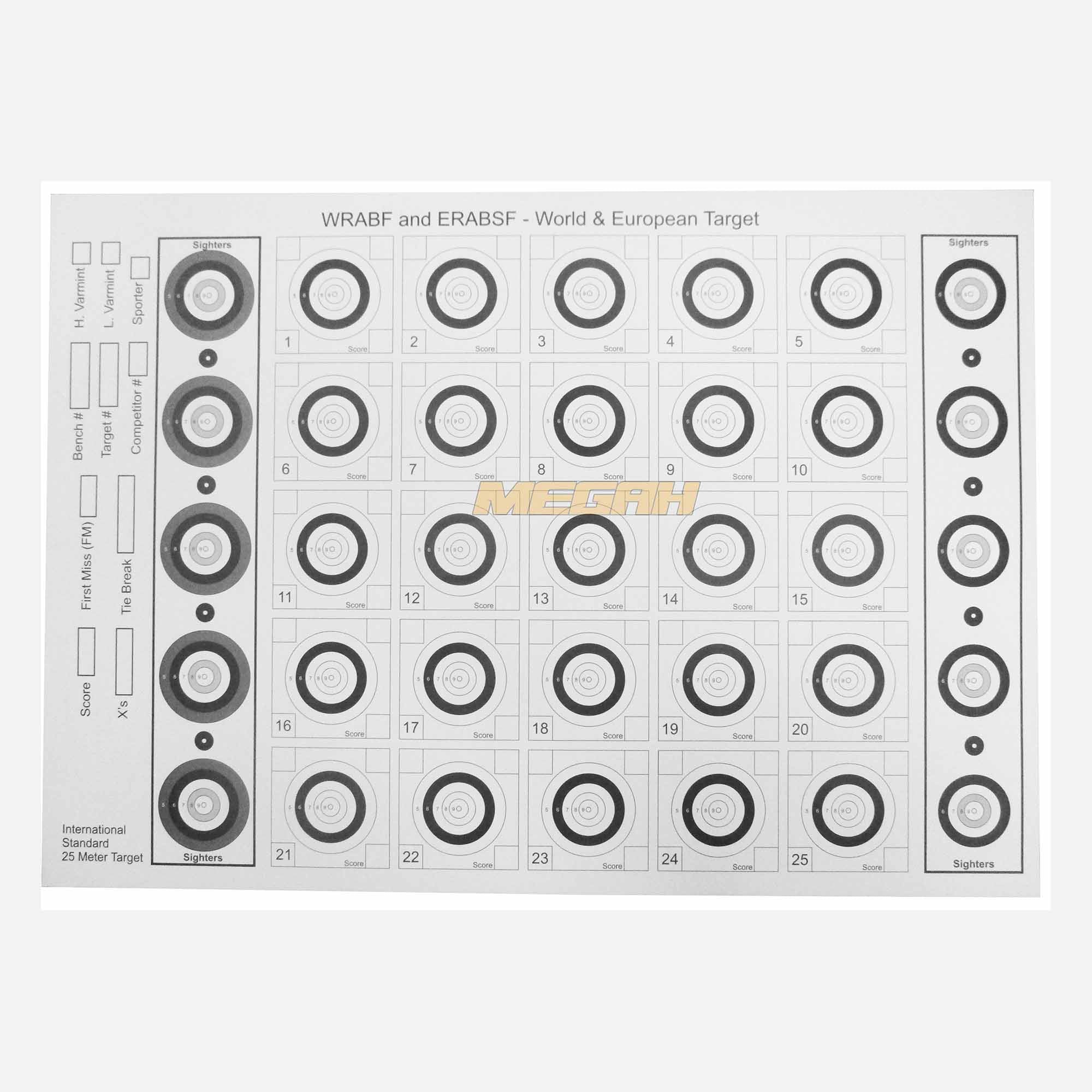 KERTAS TARGET (BAHAN KARTON) BENCHREST WRABF 25M NON LOGO  (INTERNATIONAL STANDARD 25 METER TARGET) Gambar sekunder produk