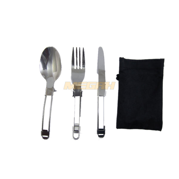 SENDOK GARPU PISAU LIPAT PORTABEL STAINLESS STEEL (LA148) - Megah Sport