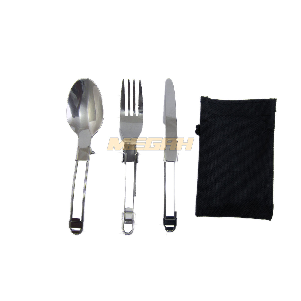 SENDOK GARPU PISAU LIPAT PORTABEL STAINLESS STEEL (LA148) - Megah Sport