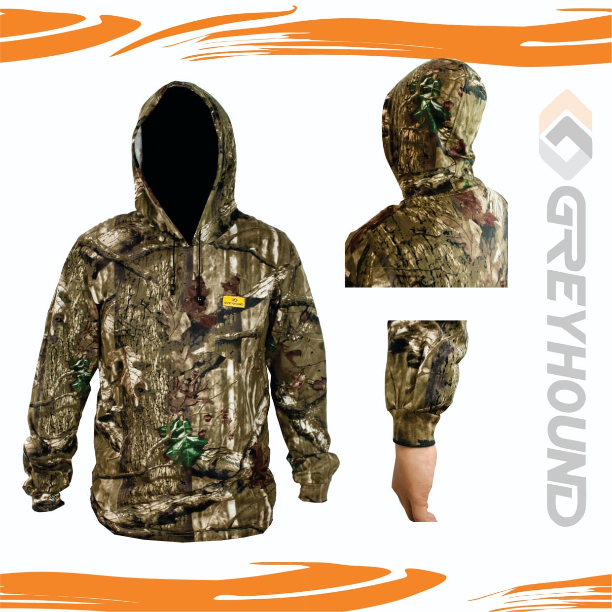 T-SHIRT GREYHOUND CAMO KATUN TANGAN PANJANG TOPI (DARKWOOD) Gambar sekunder produk