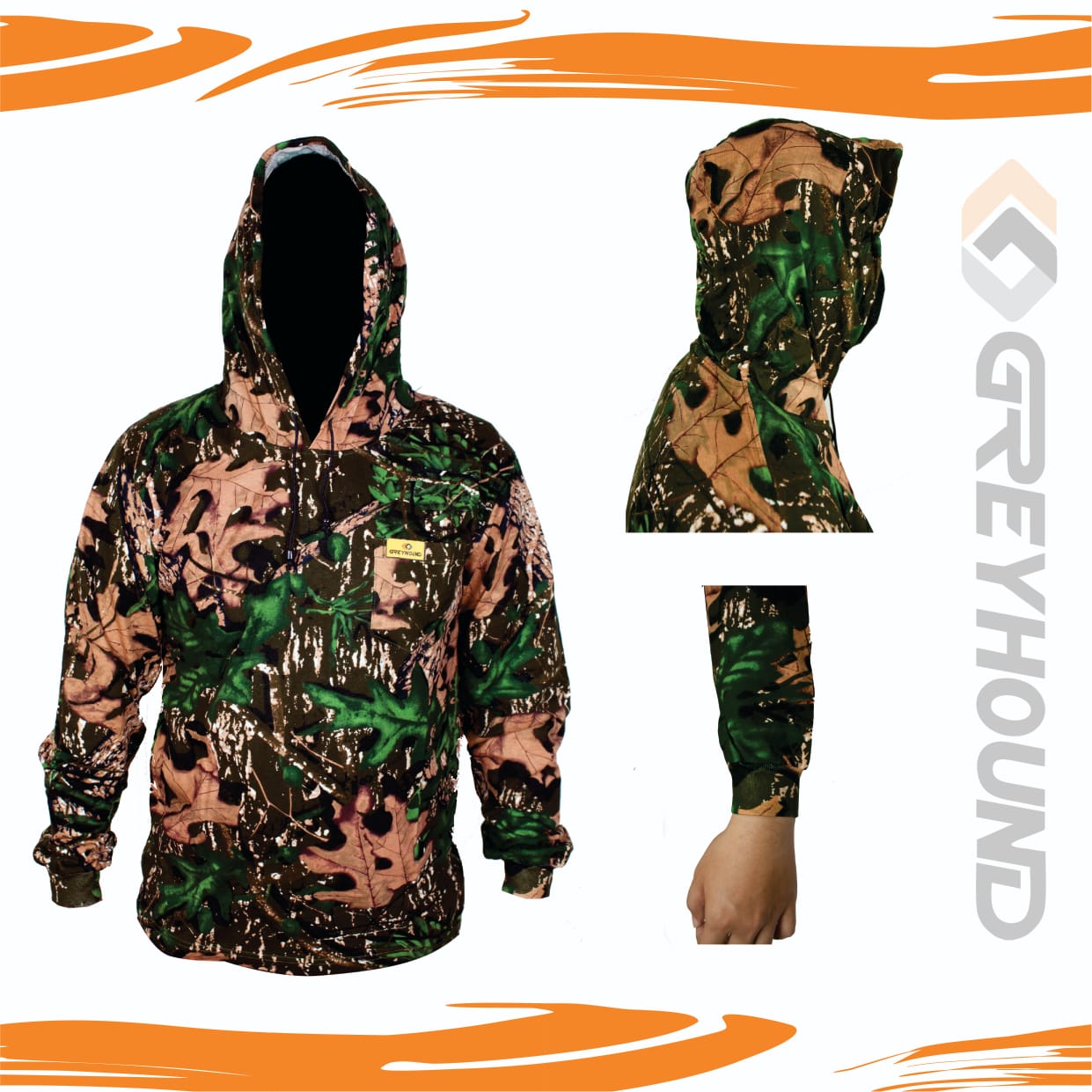 T-SHIRT GREYHOUND CAMO KATUN T. PANJANG TOPI (MOSSY OAK) - XXL XXXL Gambar sekunder produk